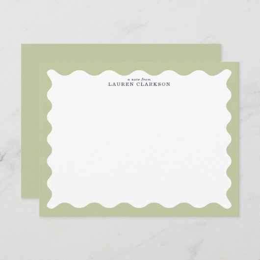 Sage Green Wavy Frame Note Card 招待状 (正面/裏面)