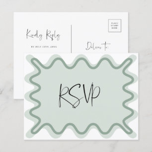 Sage Green Wavy RSVP縁どポストカード ポストカード