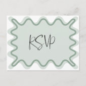 Sage Green Wavy RSVP縁どポストカード ポストカード (正面)