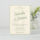 Sage Green Wavy Stripe QR Code Photo Wedding 招待状 (スタンド正面)