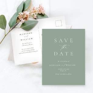 Sage Green Weddingモダン Save The Date ポストカード
