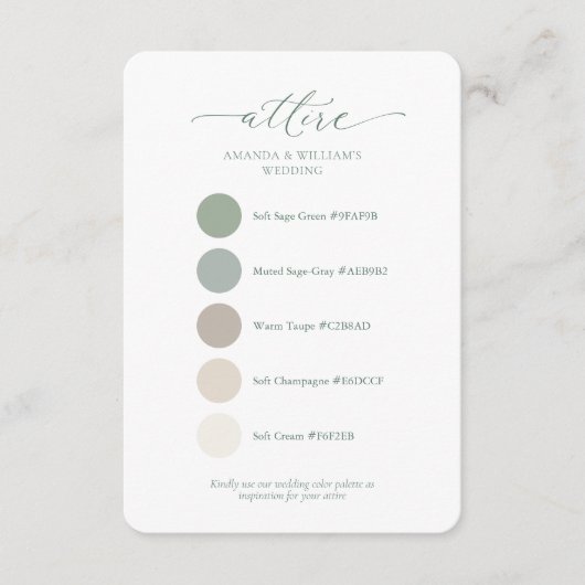 Sage Green Wedding Attire Color Palette Card  招待状 (正面)