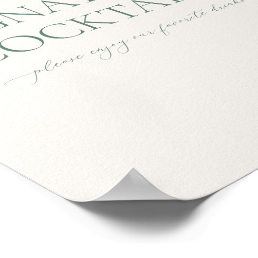 Sage Green Wedding Cocktail Sign ポスター (角)