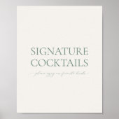 Sage Green Wedding Cocktail Sign ポスター (正面)