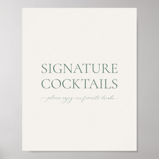 Sage Green Wedding Cocktail Sign ポスター (正面)