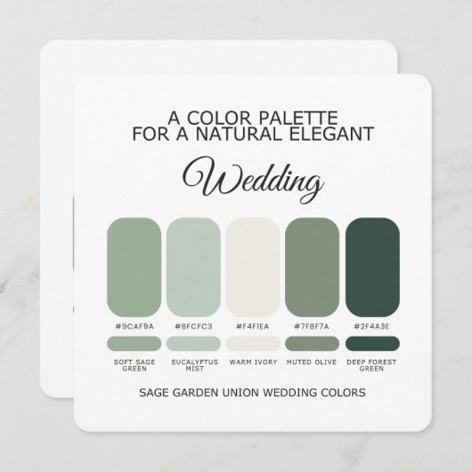 Sage Green Wedding Color Palette Card 招待状 (正面/裏面)