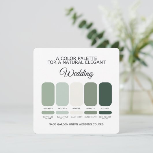Sage Green Wedding Color Palette Card 招待状 (スタンド正面)