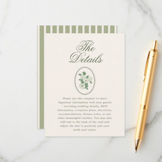 Sage Green Wedding Details エンクロージャーカード (正面/裏面インサイチュ)