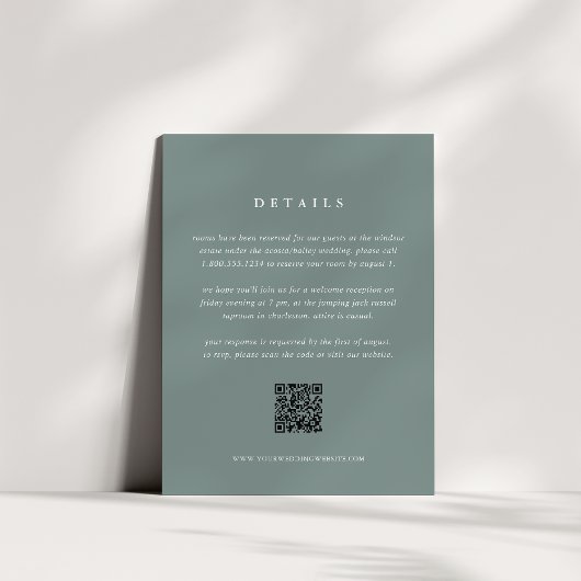Sage Green Wedding Details Card with QR Code エンクロージャーカード