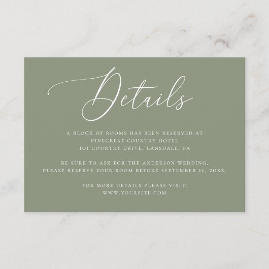 sage green wedding details | elegant accommodatio エンクロージャーカード (正面)