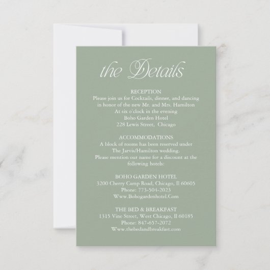 Sage Green Wedding Details Information Insert Card 出欠カード (正面)