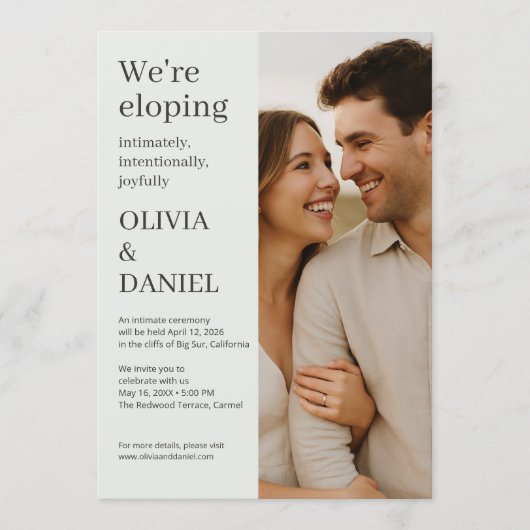 Sage Green Wedding Elopement Minimal Photo  招待状 (正面)