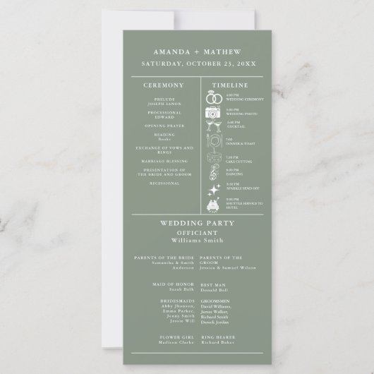 sage  Green Wedding Infographic Program (正面)