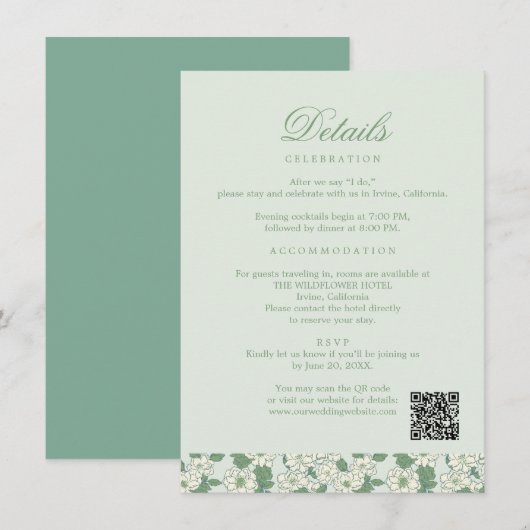 Sage Green Wedding Information Card エンクロージャーカード (正面/裏面)