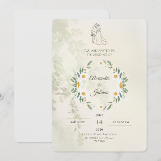 Sage Green Wedding Invitation | Elegant Modern 招待状 (正面/裏面)