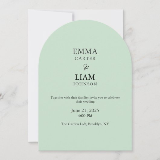 Sage Green Wedding Invitation Minimal Elegant 招待状 (正面)