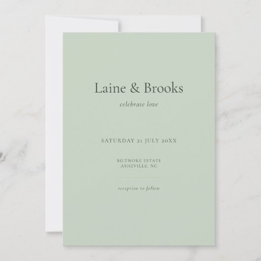 Sage Green Wedding Invitation | Minimal Typography 招待状 (正面)