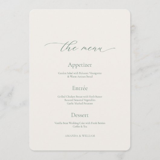 Sage Green Wedding Menu Card – Double Sided 招待状 (正面)