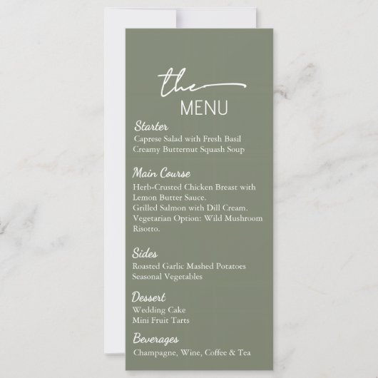 Sage Green Wedding Menu Card Editable Template 招待状 (正面)
