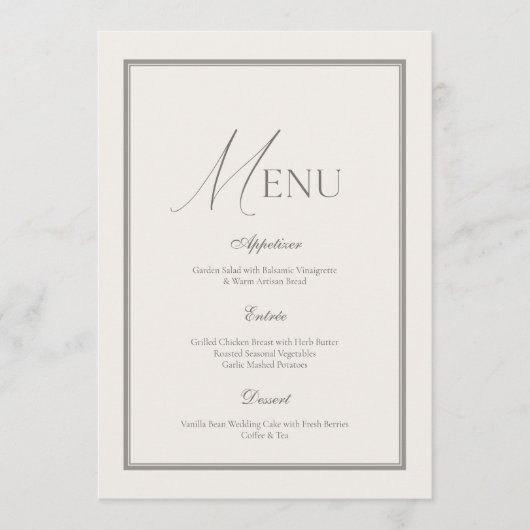 Sage Green Wedding Menu | Elegant Ivory Floral  招待状 (正面)