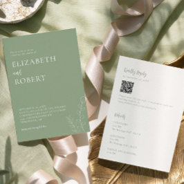 Sage Green Wedding Minimalist Modern QR Code 招待状
