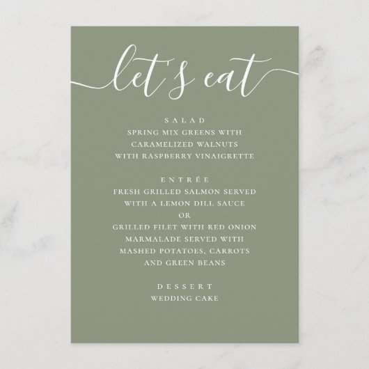Sage Green Wedding | Minimalist Script Modern メニュー (正面)