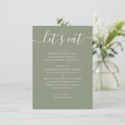 Sage Green Wedding | Minimalist Script Modern メニュー (スタンド正面)