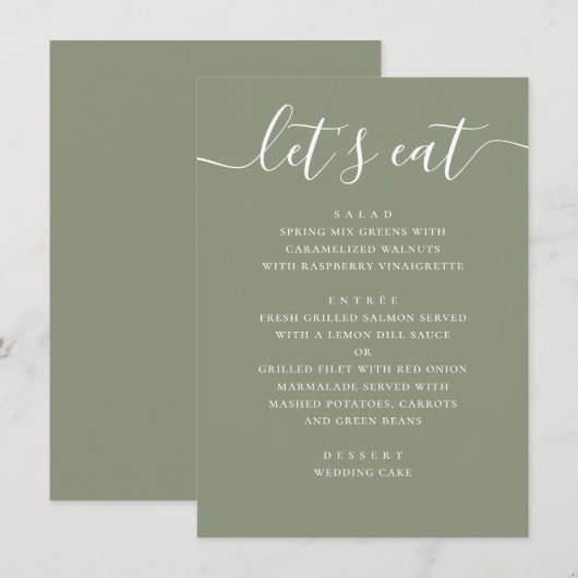 Sage Green Wedding | Minimalist Script Modern メニュー (正面/裏面)