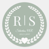 Sage Green Wedding Monogram Initials ラウンドシール (正面)