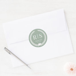 Sage Green Wedding Monogram Initials ラウンドシール