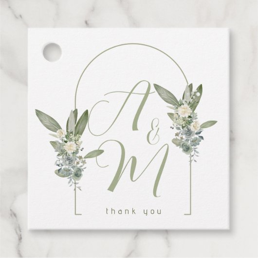 Sage Green Wedding Monogram Initials Date Elegant  フェイバータグ (正面)