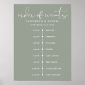 Sage Green Wedding Order Of Events Timeline Sign ポスター (正面)