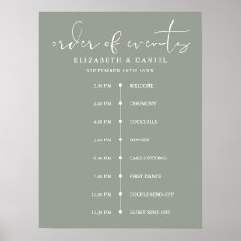 Sage Green Wedding Order Of Events Timeline Sign ポスター