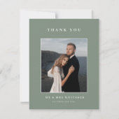 Sage Green Wedding Photo Thank You Card  招待状 (正面)