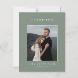 Sage Green Wedding Photo Thank You Card  招待状