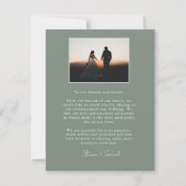 Sage Green Wedding Photo Thank You Card  招待状 (裏面)