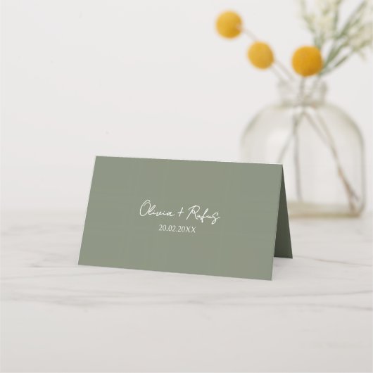  Sage Green Wedding Place Card with Elegant Script プレイスカード (裏面)