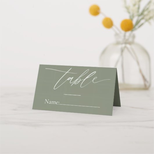  Sage Green Wedding Place Card with Elegant Script プレイスカード (正面)