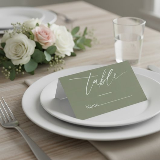 Sage Green Wedding Place Card with Elegant Script プレイスカード