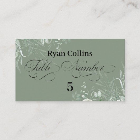 Sage Green Wedding Place Cards | Elegant Greenery  プレイスカード (正面)
