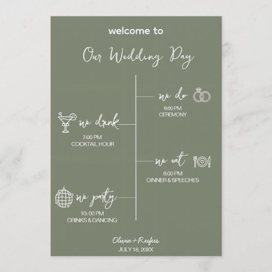 Sage Green Wedding Program Card Editable Template プログラム (正面)