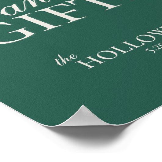 Sage Green Wedding Reception Gift Table Sign ポスター (角)