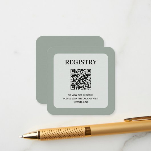 Sage Green Wedding Registry QR Code エンクロージャーカード (正面/裏面インサイチュ)