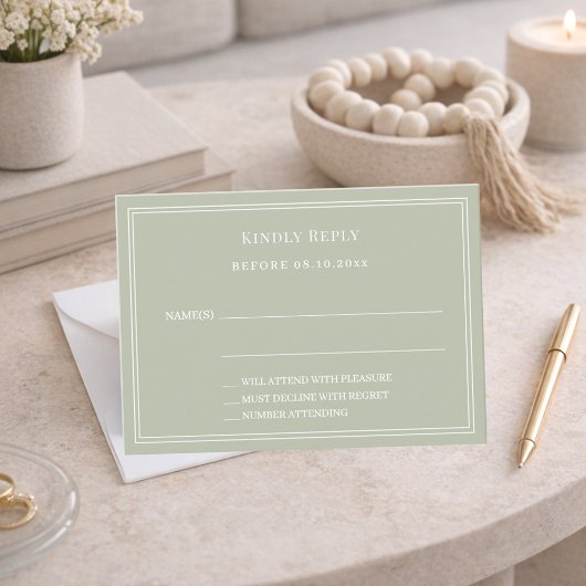 Sage green wedding response RSVP ノートカード