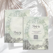 Sage Green Wedding RSVP Card with QR Code