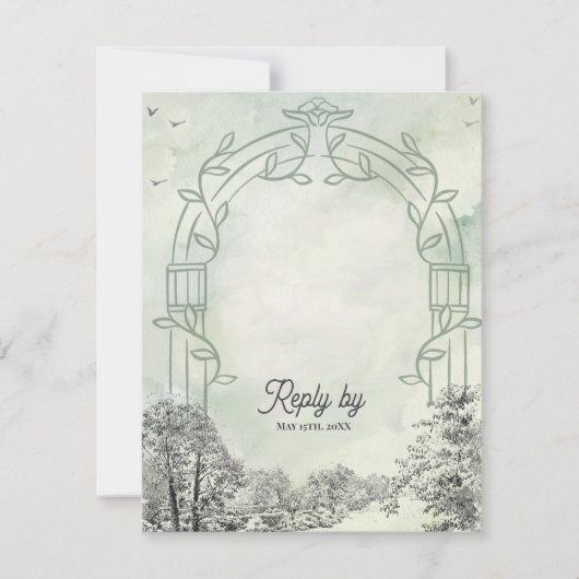 Sage Green Wedding RSVP Card with QR Code (正面)