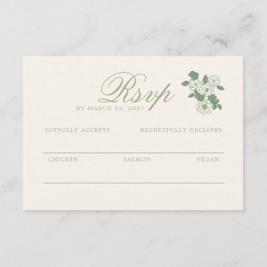 Sage Green Wedding RSVP Response Card エンクロージャーカード (正面)