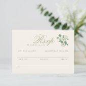 Sage Green Wedding RSVP Response Card エンクロージャーカード (スタンド正面)