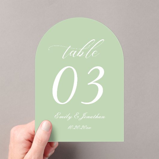 Sage Green Wedding Table Number Acrylic アクリル招待状 (インサイチュ (ポータブル))