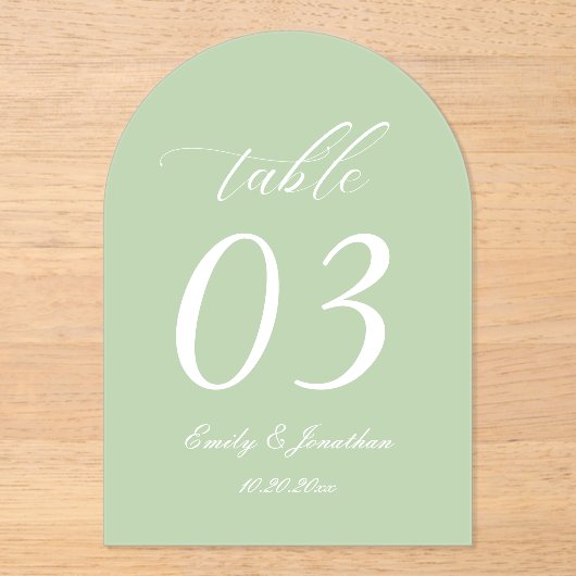 Sage Green Wedding Table Number Acrylic アクリル招待状 (正面)